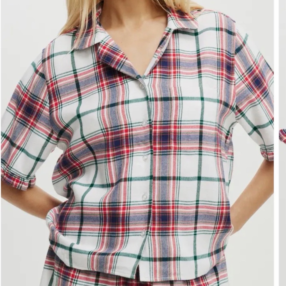 Flannel Short Sleeve Shirt And Short Sleep Set - Picture 3 of 7